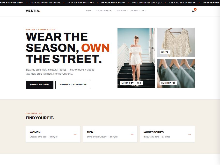 VESTIA fashion store demo