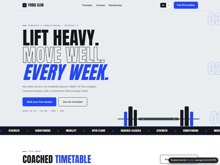 FORGE CLUB — strength gym with class timetable and membership pricing