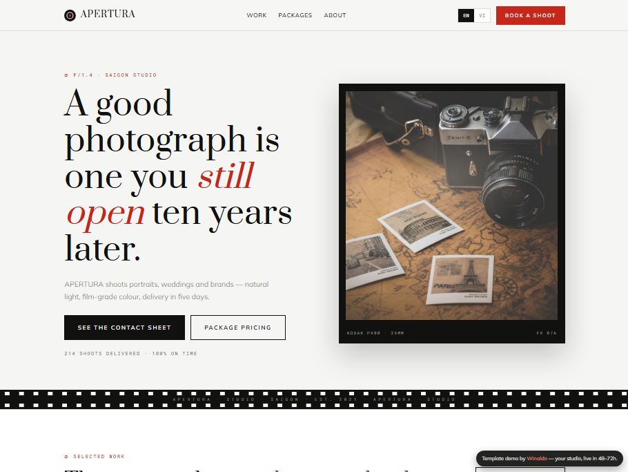 APERTURA — photography studio with contact-sheet gallery